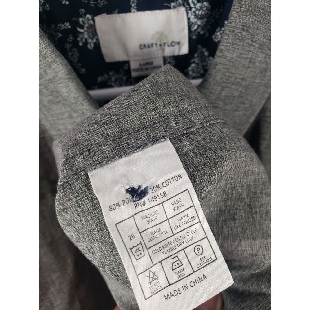 CRAFT + FLOW Size Large Long Sleeve Gray Casual Dress Shirt Flip Cuff (Floral) - Picture 6 of 10